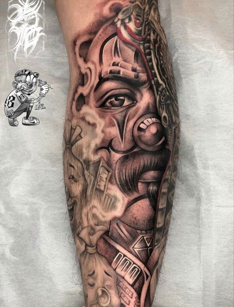 Tupac Tattoo, Hahaha Joker, Arm Tattoos For Guys Forearm, Mayan Tattoos, Card Tattoo Designs, Realistic Tattoo Sleeve, Gangsta Tattoos, Clown Tattoo, Money Tattoo