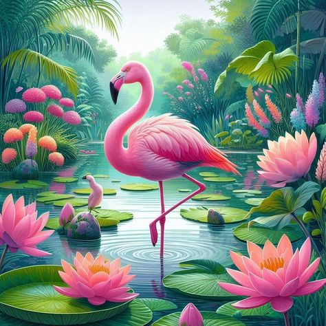 Flamingos Art Illustration, Flamingo Projects, Flamingo Drawing, Pink Flamingo Wallpaper, Free Fonts For Cricut, Flamingo Pictures, Flamingo Wallpaper, Tropical Flamingo, Unicorn Illustration