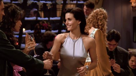 season 1 New Years Eve Party Outfits, Monica Geller, New Year's Eve Party, Friend Outfits, Going Out Outfits, Silver Dress, New Years Eve Party, New Year's, New Years Eve