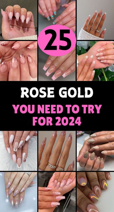 From easy nail art to intricate abstract designs, rose gold nails offer a versatile and mood-boosting addition to your seasonal nail rotation. Here are 25 summer rose gold nail art ideas, ranging from minimalist manicures to bold and elaborate designs. #Creative #Express #Inspo #CreativeIdeas #Motivation #Nail #Through #Ideas #HomeTrends #Yourself #Ideas #Trends #Nails #Your Rose Gold Summer Nails, Elegant Nails Rose Gold, Rose Gold Tips Nails, Rose Gold Nail Ideas, Gold Nail Art Ideas, Rose Gold Manicure, Creative Nail Ideas, Rose Gold Nails Acrylic, Rose Gold Nails Glitter