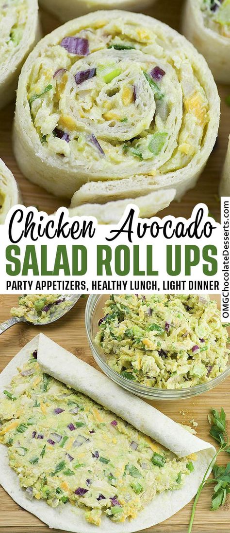 Avocado Roll Ups, Appetizers For A Party, Salad Roll, Chicken Avocado Salad, Lunch For Kids, Avocado Roll, Avocado Dessert, Salad Rolls, Healthy Lunches For Kids