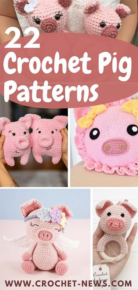 22 Crochet Pig Patterns Crochet Pig Amigurumi, Crochet Pigs, Pig Slippers, Pig Bag, Pig Amigurumi, Pig Plushie, Pig Pillow, Crochet Patterns Ideas, Pig Toys