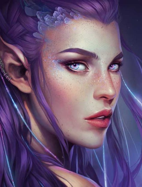 How to paint a female face | Digital art | Creative Bloq  Charlie Bowater shows you how to render a beautiful female face using Photoshop. الفن الرقمي, Elves Fantasy, Pencak Silat, White Blonde, Fete Anime, Arte Fantasy, Fantasy Artwork, Character Portraits, Purple Hair