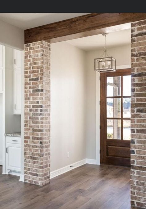 Brick Columns Interior, Brick Archway In Kitchen, Columns Interior, Outdoor Patio Decorating Ideas, Brick Archway, Interior Brick, Brick Interior Wall, Brick Columns, Brick Interior