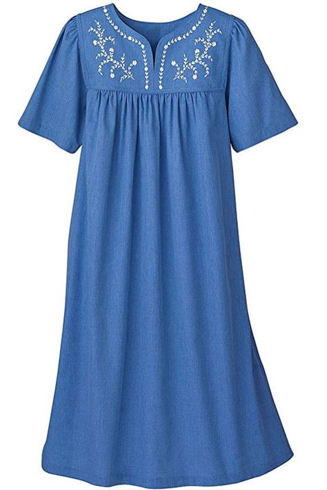 Cotton Night Dress, Cotton Nighties, Night Gown Dress, Patio Dress, Chambray Fabric, Night Dress For Women, Chambray Dress, House Dress, Plus Dresses