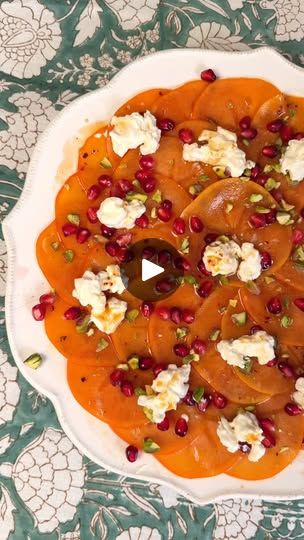 Elegant Appetizer Recipes, Persimmon Carpaccio, Persimmon Appetizer, Pistachio Burrata, Holiday Soup, Fuyu Persimmon, Holiday Soups, Pear Salad Recipes, Persimmon Recipes