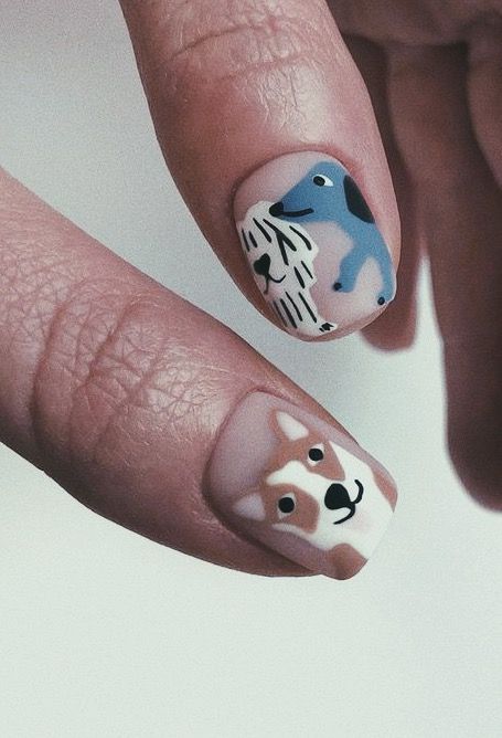 Dog Design Nail Art, Dog Design Nails, Dog Themed Nails, Nails Dog Design, Vet Nails, Dog Nail Designs, Dog Nails Design, Lesbian Nails, Animation Nails