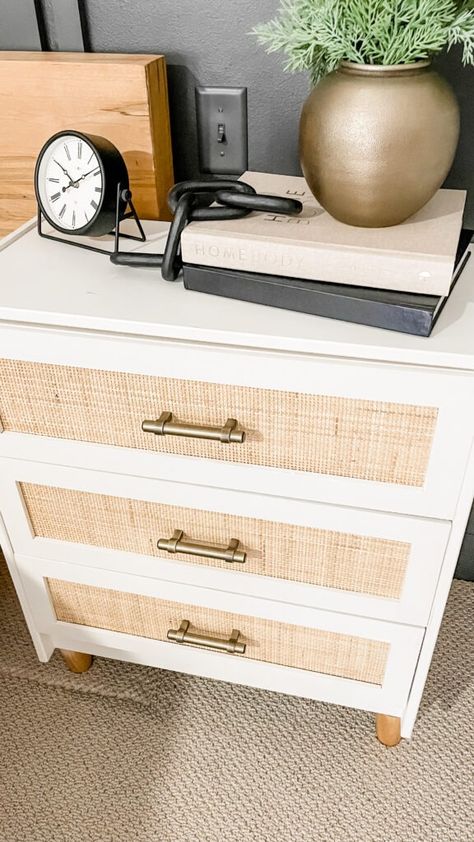 Cane Webbing: Nightstand Ikea Hack | The Gibby Home Rattan Cane Furniture, Ikea Rattan Hack, Nightstand Ikea, Ikea Dresser Hack, Nightstand Makeover, Cane Webbing, Ikea Dresser, Furniture Flipping, Furniture Flip