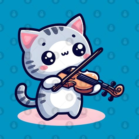 Kawaii Cute Cat Playing Violin by milktea-nomitai Cat Playing Violin Tattoo, Cat With Violin, Cat Playing Violin Drawing, Fox Playing Violin, Cat Playing Instrument Drawing, Kawaii Cat, Cat Playing, Kids Magnets, Phone Case Stickers