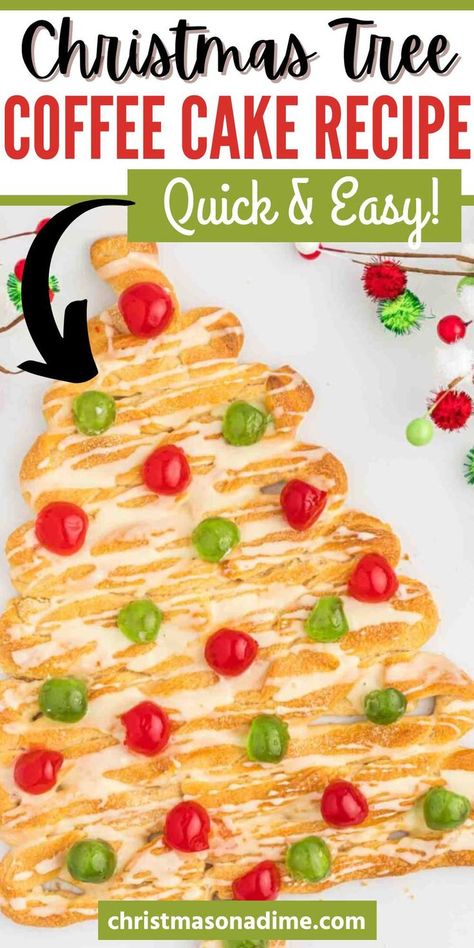 Homemade Christmas Tree Coffee Cake is made with simple ingredients. Start with a crescent roll and add your favorite toppings. Impress your family and friends this holiday with this simple ingredient coffee cake. It is easy to make and can be decorated with many different toppings. #christmasonadime #christmastreecoffeecake #coffeecake Christmas Tree Baking, Crockpot Ground Beef Recipes, Homemade Christmas Cake, Crockpot Ground Beef, Beef Patties Recipes, Low Carb Ground Beef Recipes, Easy Crescent Rolls, Homemade Coffee Cake, Dinner Ground Beef