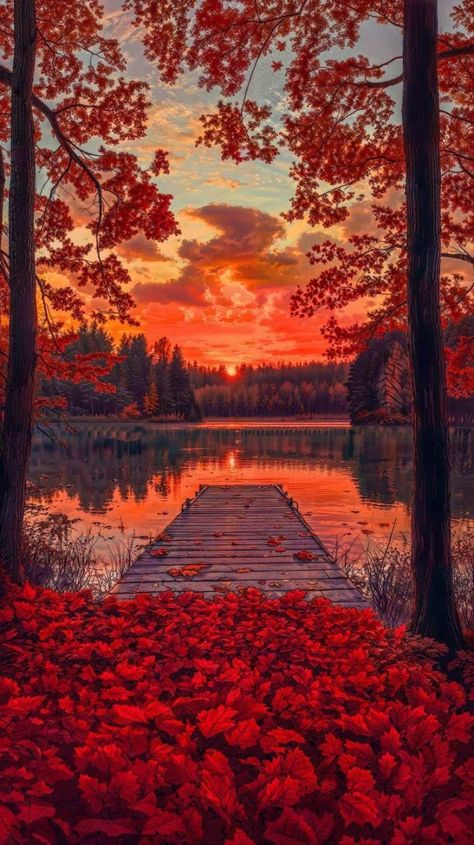 Autumn Leaves Houses Nature, Autumn Landscapes, Landscape Photography Nature, Sunset Nature, Autumn Scenery, Beautiful Landscape Wallpaper, Sky Art, Landscape Pictures, Fall Pictures