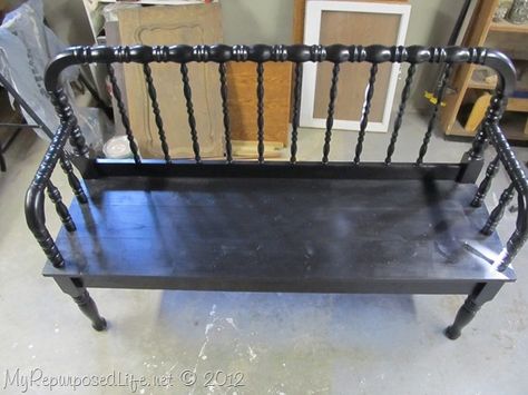 Update on Jenny Lind Bench - My Repurposed Life™ Jenny Lind Bench, Crib Bench, Crib Diy, Jenny Lind Crib, Old Baby Cribs, Old Cribs, Headboard Benches, Headboard Bench, Diy Crib