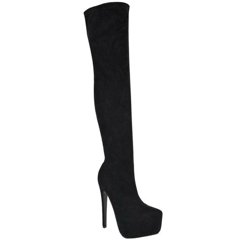 Womens Ladies Black Over The Knee Thigh High Heel Stiletto Platform Stretch Boot High Black Heels, Velvet Thigh High Boots, Thigh High Platform Boots, Thigh High Heels, Black Stilettos, Boots Uk, How To Stretch Boots, High Heels Stilettos, Thigh High Boots