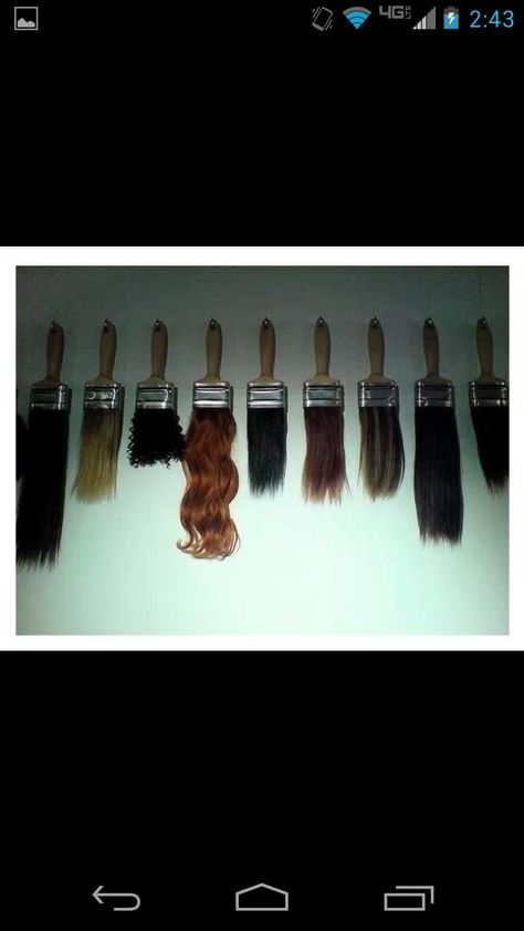 Hair extensions on paint brushes Hair Salon Interior Design, Hair Salon Design, Hair Salon Interior, Hair Salon Decor, 50 Hair, Salon Suites, Salon Art, Beauty Salon Interior, Beauty Salon Decor