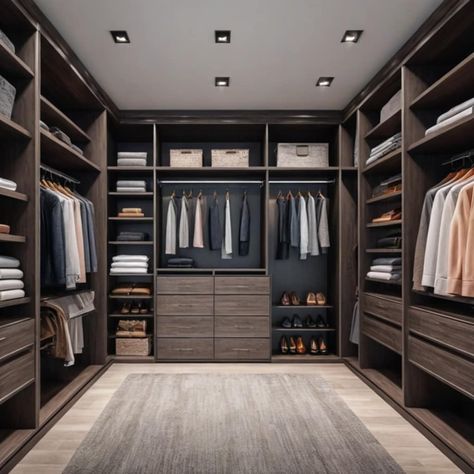 Walk-in closet goals achieved! This dream closet has everything you need to stay organized in style. The built-in shelves and drawers provide ample storage for clothes, shoes, and accessories, while the center island with countertop offers additional space to fold laundry or lay out outfits. What's your must-have feature for a walk-in closet? Let me know in the comments below! #dreamcloset #walkincloset #storagegoals Goals Achieved, Fold Laundry, Storage For Clothes, Out Outfits, Closet Goals, Built In Shelves, Stay Organized, Walk In Closet, House Inspo