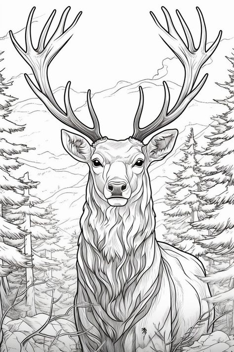 Deer Drawing Simple, Free Wood Burning Patterns Printables, Reindeer Coloring Pages, Deer Stencil, Deer Sketch, Deer Coloring Pages, Coloring Pages Ideas, Forest Coloring Book, Deer Artwork