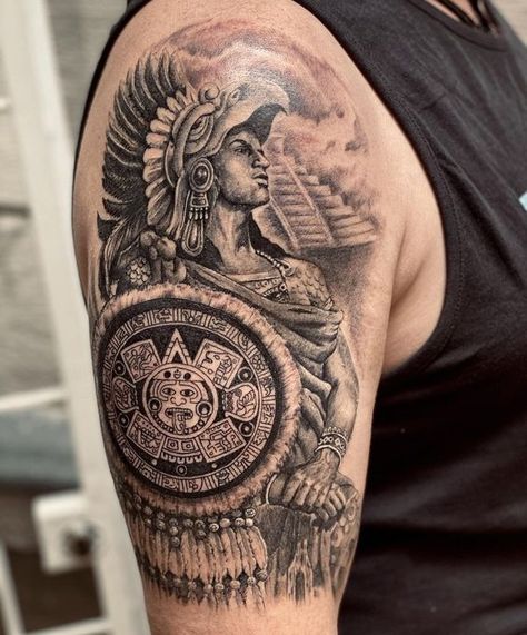 Are you looking for an original and impressive tattoo? Then Aztec tattoo design is right for you. It provides large-scale and profound meaning to feel solid and confident. Also, we will provide excellent tattoo designs for your inspiration. Cesar Tattoo, Aztec Warrior Tattoo, Aztec Tattoos Sleeve, Dove Drawing, Azteca Tattoo, Small Wave Tattoo, Painless Tattoo, Mayan Tattoos, Aztec Tattoos