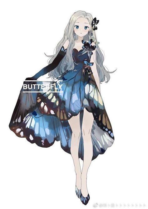 Butterfly Character, Kyou Koi Wo Hajimemasu, Dresses Butterfly, Butterfly Clothes, Dnd Inspiration, Jungle Juice, Anime Butterfly, Anime Clothes, Drawing Anime Clothes