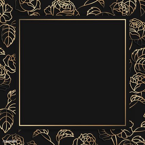 Square gold frame on floral pattern black background vector | premium image by rawpixel.com / manotang #vector #vectoart #digitalpainting #digitalartist #garphicdesign #sketch #digitaldrawing #doodle #illustrator #digitalillustration #modernart #frame Write On Pictures, Banner Doodle, Royal Frame, Botanical Frame, White Marble Background, Photoshop Backgrounds Backdrops, Design Frame, Framed Wallpaper, Vector Background Pattern