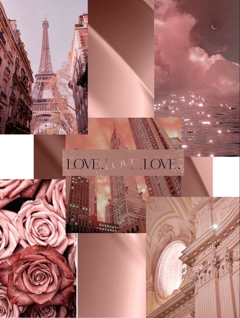 Different pictures of rose gold put together in a collage ready to be used. Rose Gold Pink Aesthetic Wallpaper, Rose Gold Asthetics Wallpaper, Rose Gold Collage Wallpaper, Rose Gold Vintage Wallpaper, Cute Rose Gold Wallpaper, Rose Gold Aesthetic Collage, Rose Gold Room Ideas, Rose Gold Background Aesthetic, Rose Gold Mood Board