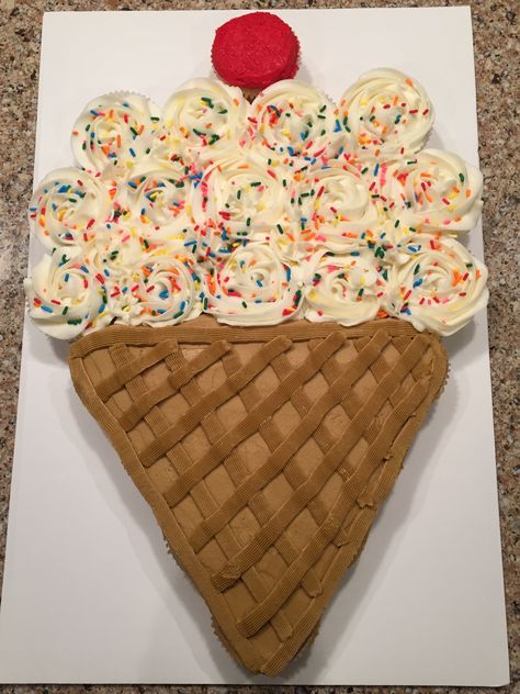 Ice Cream Cone Pull Apart Cupcakes, Ice Cream Shaped Cupcakes, Ice Cream Pull Apart Cupcakes, Pull Apart Ice Cream Cupcake Cake, Ice Cream Cone Shaped Cake, 3 Scoops Of Fun Birthday Cake, Ice Cream Cone Cupcake Cake, Dq Cake, Cupcake Ice Cream Cones