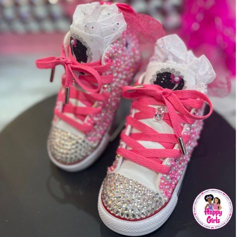 Upgrade your Barbie collection with our bedazzled rhinestone and pearl Converse shoes, inspired by Barbie girls. Our shoes are carefully crafted to fulfill every Barbie girl's dream.  Please note that due to customization, we do not accept return orders. Converse shoes run 1/2 size larger, so please confirm your shoe size before placing your order.  Our shoes are perfect for birthday parties, dress-up, and any Barb themed events. Girls love pink, so hurry and order now before they're gone!  We a Converse Party, Pearl Converse, Bedazzled Converse, Birthday Barbie, 6 Birthday, Converse Pink, Girls Shoes Sneakers, Barbie Shoes, Barbie Birthday