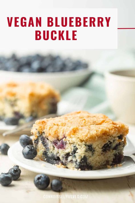 Vegan Blueberry Recipes, Blueberry Buckle Coffee Cake, Coffee Cake Vegan, Buckle Cake, Cinnamon Swirl Coffee Cake, Blueberry Buckle, Vegan Egg Substitute, Vegan Blueberry, Cake Vegan