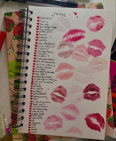 #thingsilove #journal #love #ididntactuallykissthepagethesearestamps Things I Adore, Cat Poems, Girls Brunch, About Me Page, Love Journal, Journal Inspo, Lips Print, First Snow, The Twilight Saga