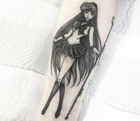 Sailor Pluto tattoo by Max Castro Sailor Pluto Tattoo, Pluto Tattoo, Grey Anime, Sailor Moons, Powerpuff Girls Characters, Sailor Moon Tattoo, Film Red, Anime Tattoo, Sailor Pluto