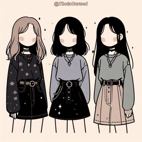 Outfit Ideas Summer Drawing, Items As Humans, Cute Cartoon Hairstyles, Asthetic Outifts Drawings, Cute Drawn Outfits, Drawings Of Friends Group Of 5, Chibi Clothing, Chibi Outfits, Outfit Art