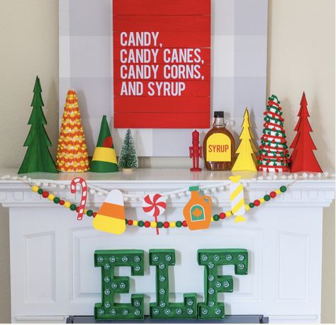 Elf Holiday Party Ideas, Elf Movie Christmas Decor, Christmas Movie Decorations, Elf Movie Party, Elf Themed Christmas Party, Themed Christmas Decor, Elf Party, Elf Christmas Decorations, Christmas Pom Pom