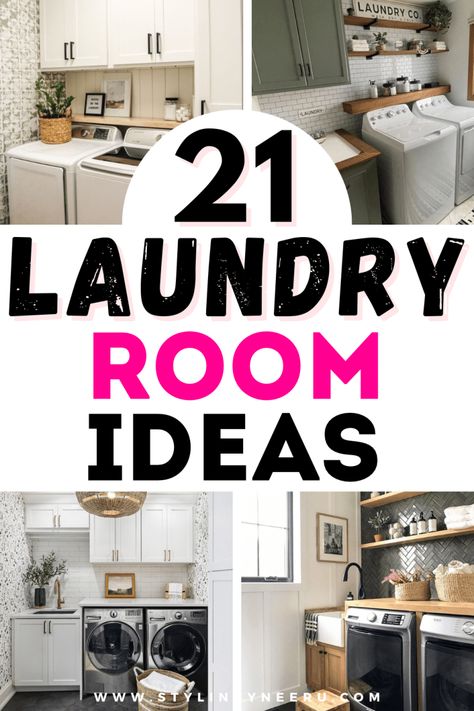 21 BEST LAUNDRY ROOM IDEAS TO RECREATE! - Stylin by Neeru Decorate Laundry Room Shelves, How To Organize A Laundry Room, Creative Laundry Room Ideas, Cabinet Ideas For Laundry Room, Laundry Room Shelf Decor Ideas, Laundry Room Color Scheme Ideas, Laundry Room Design Cabinets, Laundry Room Ideas Top Loader, Laundry Room Ideas Stacked