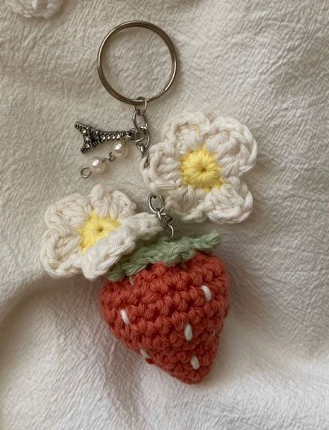 Crochet Car Mirror Hanging, Crochet Car Mirror, Gitar Vintage, Strawberry Crochet, Car Mirror Hanging Accessories, Car Mirror Hanging, Men Aesthetic, Mirror Pendant, Crochet Fairy