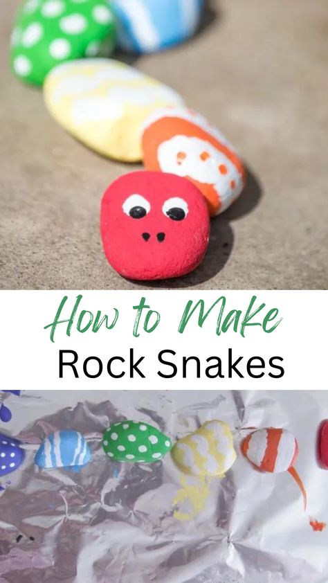 Painted Rock Snake, Easy Kids Art Projects, Rock Snake, How To Make Rocks, Vacation Bible School Craft, Snake Crafts, Snake Painting, Bible School Crafts, Snake Art