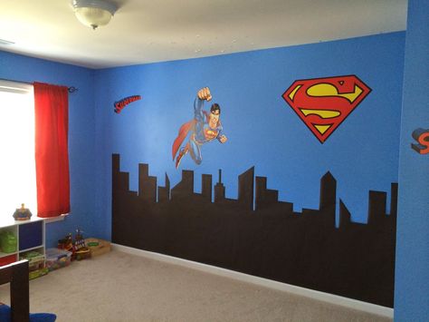 Superman Kids Room, Superman Room Decor, Superman Nursery, Superman Bedroom, Superman Room, Boys Superhero Bedroom, Bedroom Ideas Boys, Trendy Bedroom Ideas, Purple Dining Room