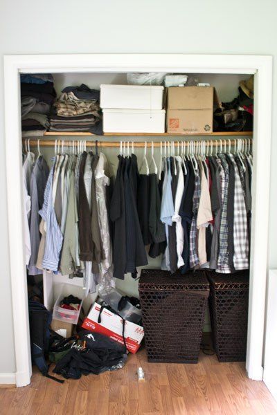 how we organized our small bedroom, bedroom ideas, closet, organizing, storage ideas Shared Closet With Husband, Ikea Hack Vanity, Cheap Closet, Organizing Storage, Diy Projects For The Home, Ideas Closet, Dresser In Closet, Mtv Cribs, Shared Closet