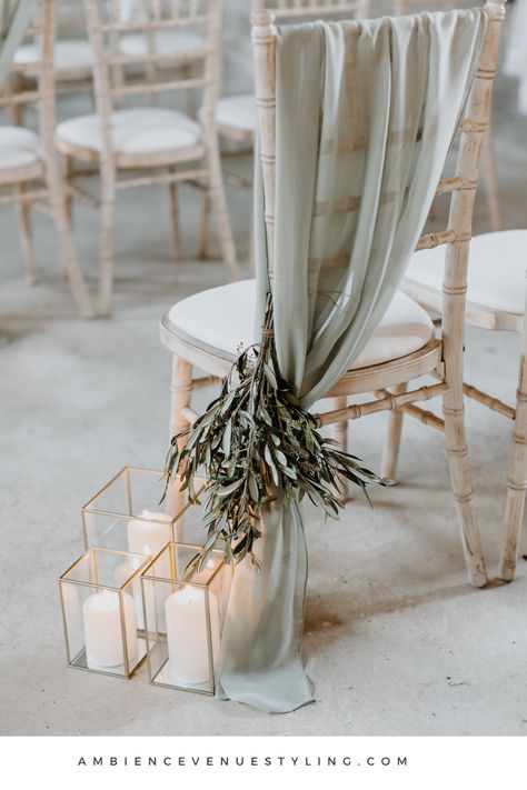 Italian romance like no other with this seductively elegant aisle style! Wedding ceremony styled at Home Farm Barns, Hampshire, UK. #stylemywedding #weddingdecor #italianinspired #elegantwedding #chairdecor Wedding Ceremony Pew Decorations, Winter Elegance Wedding, Classic Chic Wedding Decor, Wedding Themes Spring Elegant, Sage Green And White Wedding Aisle, Ceremony Chairs Wedding, Sage Green Outdoor Wedding Ceremony, Elegant Aisle Decor, Isle Chair Decor Wedding