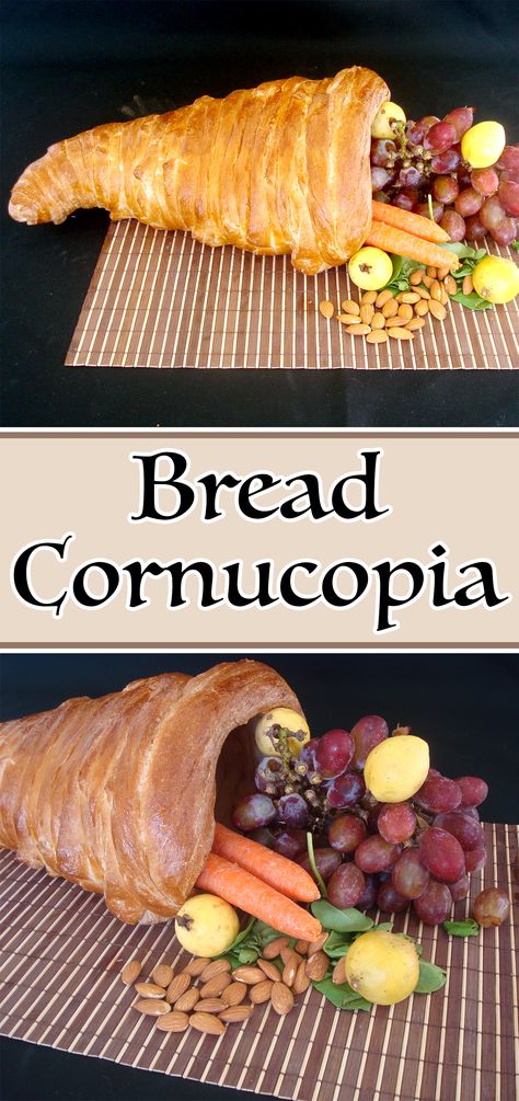 The perfect edible centerpiece for Thanksgiving. Thanksgiving Edible Centerpiece, Bread Cornucopia, Cooking Schedule, Bread Cones, Thanksgiving Bread, Edible Centerpieces, Thanksgiving Foods, Make Bread, Braided Bread