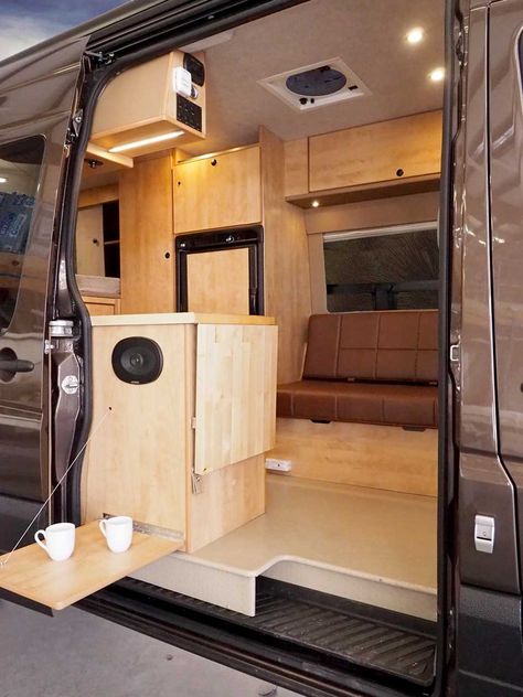 #60 Sprinter Camper Conversion Van + Platform Bed + Seats 5 + Sleeps 4 Crafter Camper Conversion, Sprinter Camper Conversion, Van Conversion Layout, 4x4 Camper Van, Diy Van Conversions, Custom Camper Vans, Kombi Motorhome, Van Bed, Conversion Van