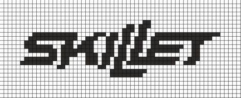 A pixel art template of the Skillet rock band logo. Music Logos, Easy Pixel Art, Minecraft Inspo, Plastic Canvas Patterns Free, Music Logo, Pixel Art Pattern, Minecraft Designs, Perler Patterns, Alpha Patterns