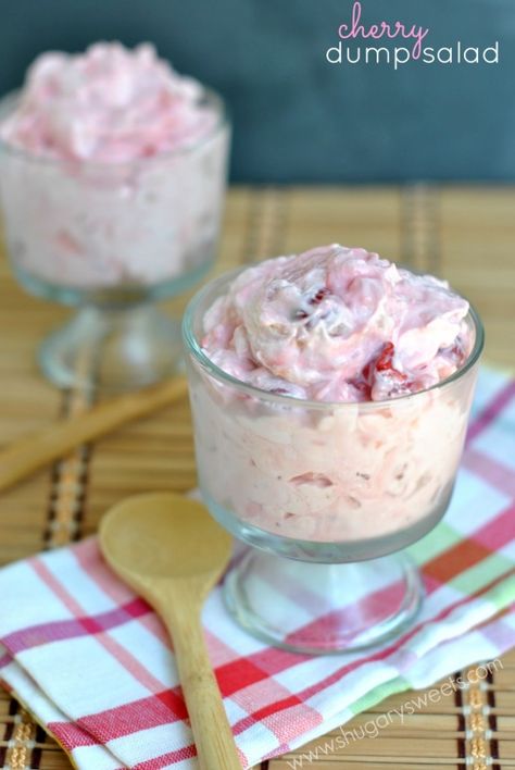 Cherry Dump Salad: combine 4 ingredients in one bowl, mix, refrigerate and enjoy. Perfect for potlucks and holidays! Dump Salad, Dessert Original, Shugary Sweets, Milk Shakes, Pudding Desserts, Cherry Pie Filling, Dessert Salads, Yummy Sweets, Eat Dessert