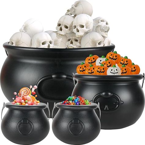 Amazon.com | OCTERIC Candy Cauldron Kettles, 4 in 1 [12.6"+7.7" +5.7"+ 5.7 "] Package Large Halloween Black Plastic Witch Cauldron Kettle, Candy Holder, Party Favor Decoration for Halloween Decorations: Candy Servers Large Cauldron, Witch Pot, Candy Cauldron, Witchs Cauldron, Witch Cauldron, Gold Chocolate, Chocolate Coins, Halloween Favors, Witches Cauldron