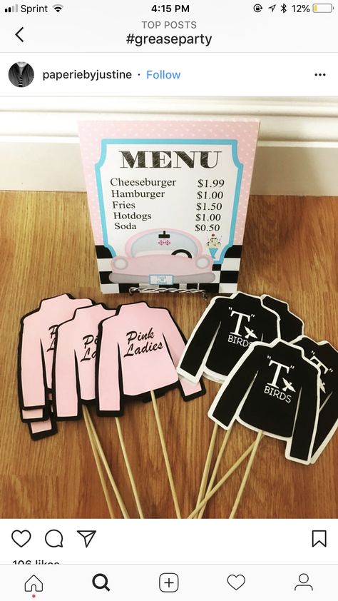 Grease Themed Bachelorette Party, Grease Birthday Party Ideas Decoration, Grease Party Decorations Diy, Grease 50th Birthday Party, Grease Themed Wedding, 50s Theme Birthday Ideas For Women, Grease Party Decorations, You’re The One That I Want Grease First Birthday, Grease Themed Party Decoration