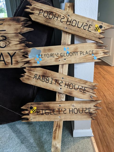 Winnie The Pooh Directional Sign, Winnie The Pooh Back Drop Ideas, Winnie The Pooh Wooden Signs, Teddy Bear Baby Shower Theme, Nursery Bathroom, Bear Baby Shower Theme, Winnie The Pooh Themes, Winnie The Pooh Baby Shower, Pooh Birthday