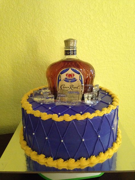 Crown Royal cake Royal Birthday Cake, Crown Royal Cake, Birthday Cake Crown, 50th Birthday Cakes For Men, Liquor Cake, Royal Cakes, Bottle Cake, Novelty Birthday Cakes, Beer Cake