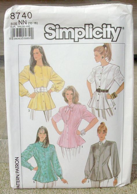 1988 Uncut Simplicity Pattern 8740 Misses by lovelylovepatterns, $4.00 Sew Blouse, Collar Variations, Vintage Fashion 1980s, 90s Pattern, Easy To Sew, Simplicity Patterns, Tunic Blouse, Vintage Sewing Patterns, Etsy Items