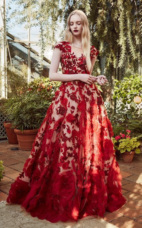 Marchesa, Pre Fall, Floral, Red, White