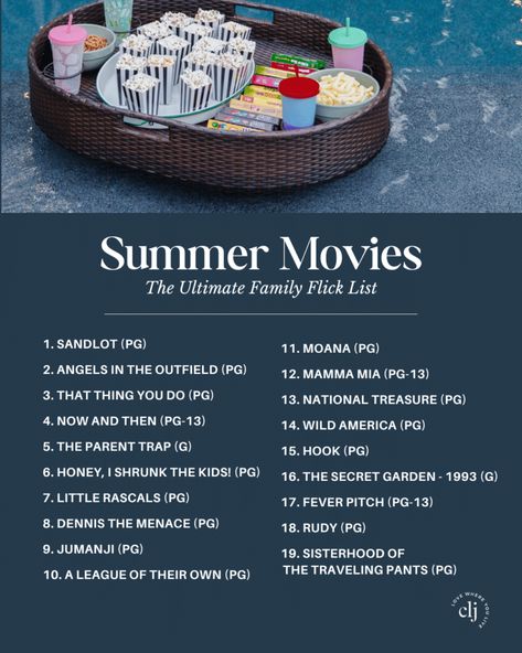 Throwing an Outdoor Movie Night + My Ultimate Summer Family Flick List - Chris Loves Julia Summer Movies List, Family Movie Night Ideas, Summer Movie Night, Dive In Movie, Pool Movie, Summer Movies, Movie Night Theme, Outdoor Movie Night, Outdoor Movie Theater