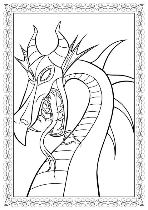 Maleficent Dragon Drawing, Maleficent Dragon Art, Disney Villains Coloring Pages, Maleficent Coloring Pages, Sleeping Beauty Coloring Pages, Dragon Line, Maleficent Dragon, Boy Coloring, Nail Stencils