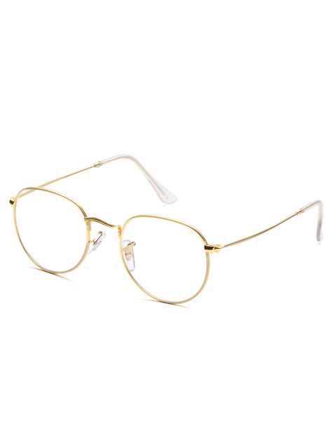 Shop Gold Frame Clear Lens Glasses online. SheIn offers Gold Frame Clear Lens Glasses & more to fit your fashionable needs. Golden Glasses Frames Women, Golden Round Glasses, Gold Glasses Aesthetic, Golden Glasses Frames, Scully Aesthetic, Golden Glasses, Gold Rimmed Glasses, Clear Lens Glasses, Makeup Samples